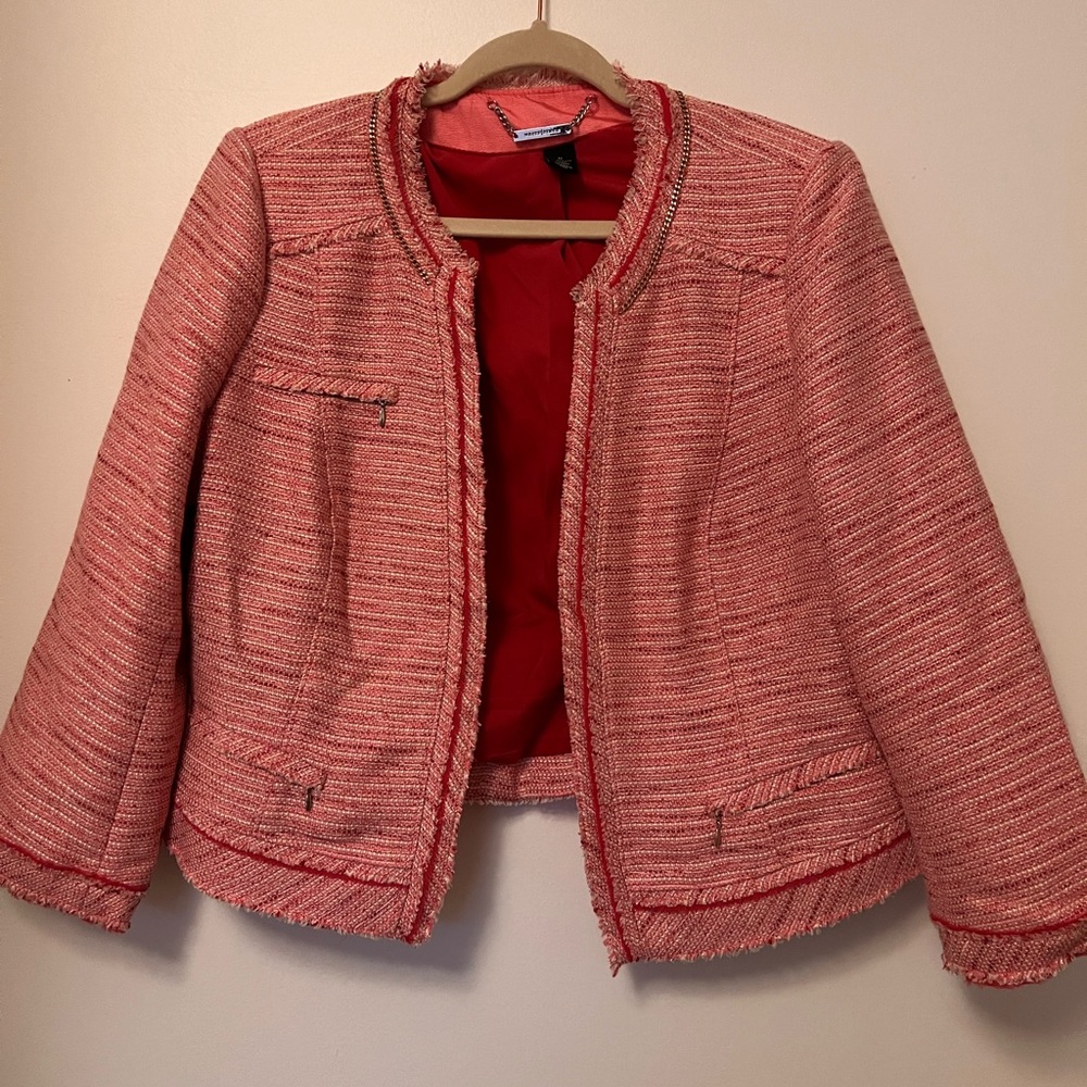 XL White House | Black Market Pink Tweed Blazer